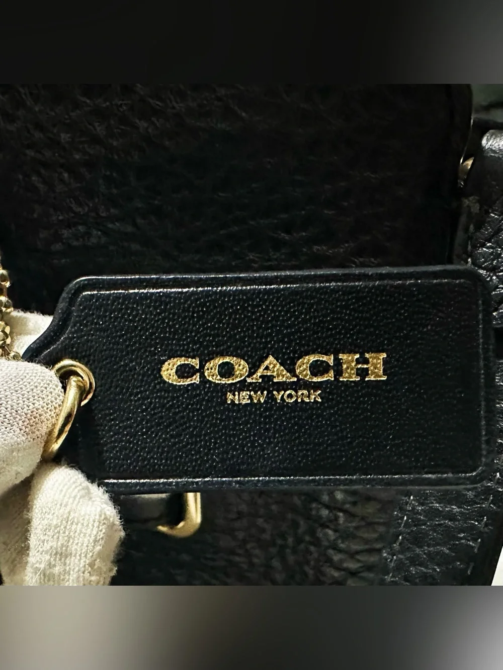 Coach Black Pebbled Leather Satchel with Cherry Charm and Gold Hardware